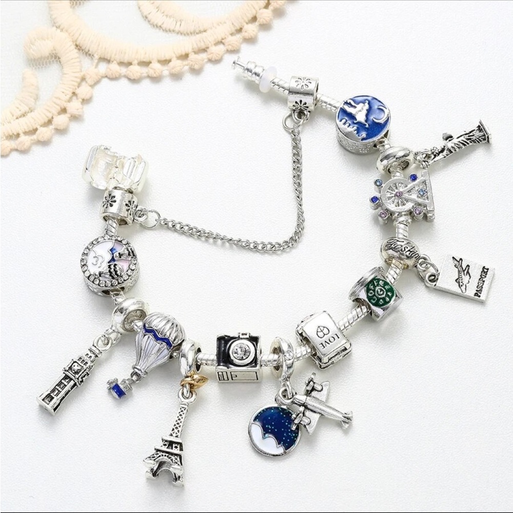NEW Sterling Silver Plane ✈️ Passport Vacation Charm Bracelet